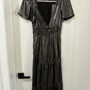 Anthropologie Metallic Black Maxi Dress